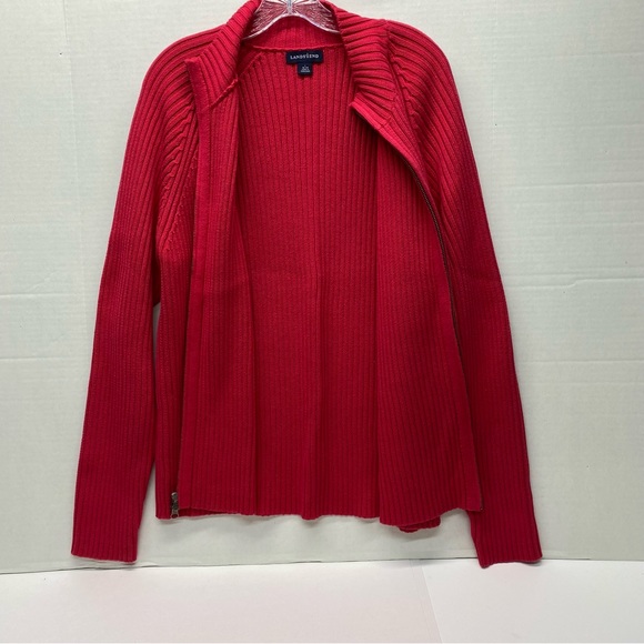 Vintage Lands End Red Full Zip Large Cardigan Y2K Cable Knit 100% Baumwolle - Picture 9 of 12
